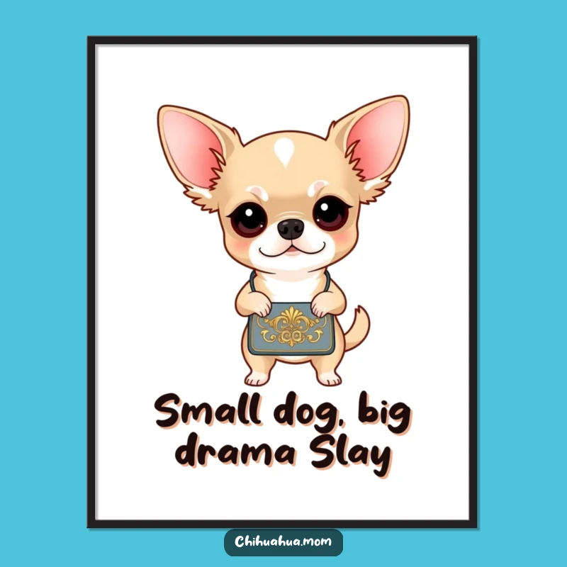 Funny Free Printable Wall Art: Determined Chihuahua with Handbag, Quirky Downloadable Decor