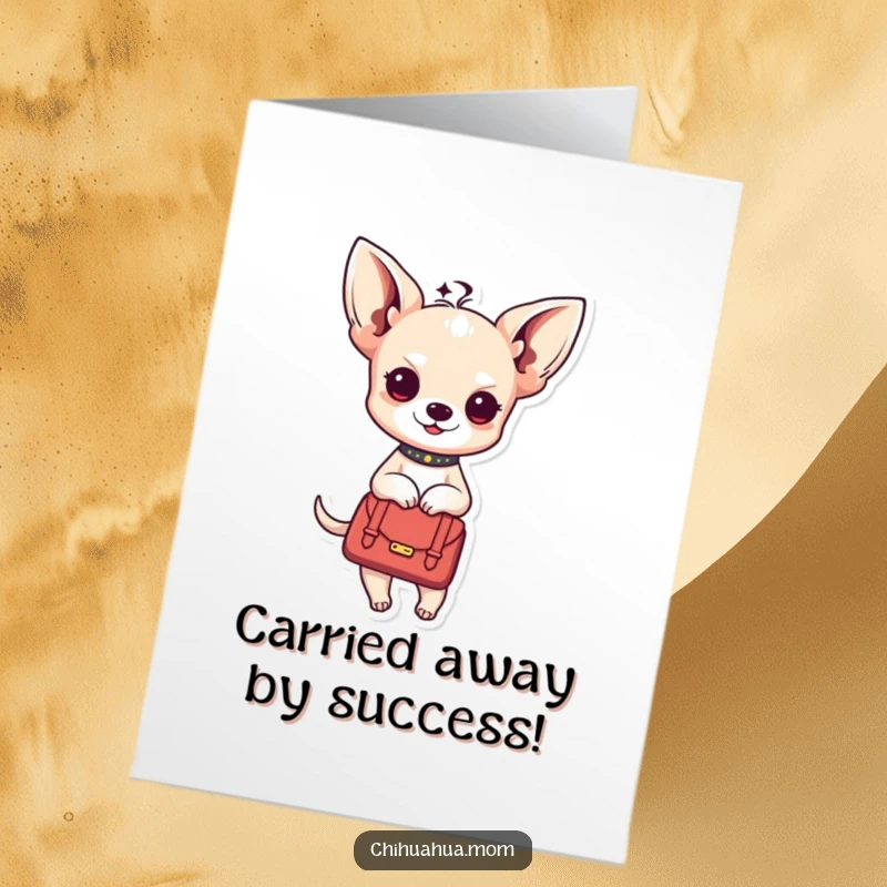 Funny Free Printable Congratulations Card: A pampered Kawaii chihuahua lady enjoys a ride in a handbag.