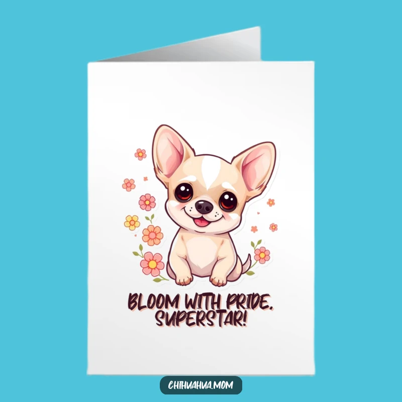 Free Printable Congrats Card: Adorable Chihuahua, Floral Accents, Sweet Downloadable Gift