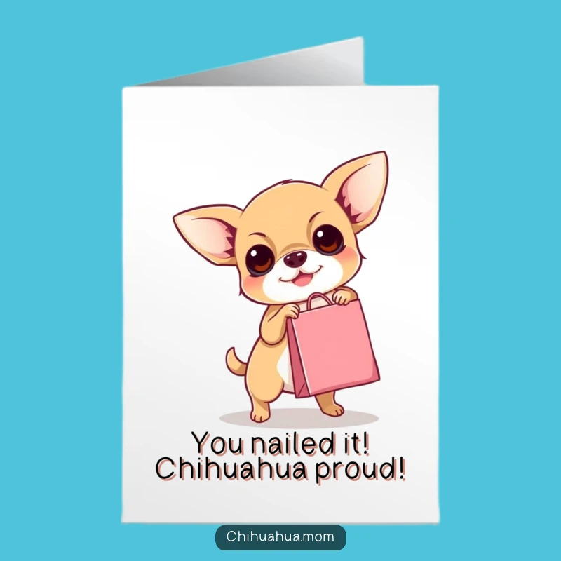 Free Printable Congrats Card: Humorous Chihuahua Shopping Success, Downloadable Celebration