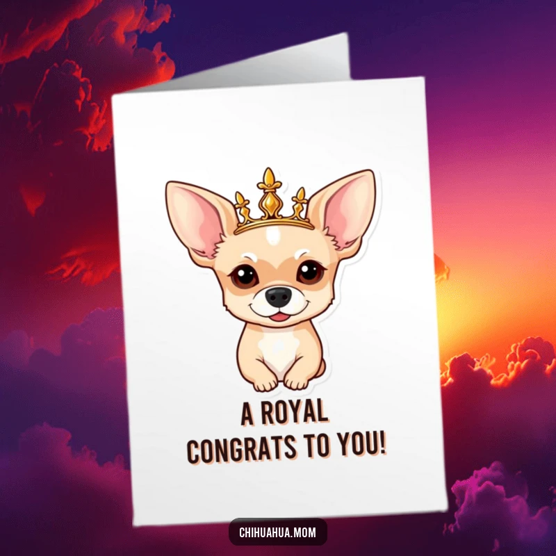 Funny Free Printable Royal Chihuahua Congratulations Card: A crowned chihuahua celebrating a win, regal and humorous.