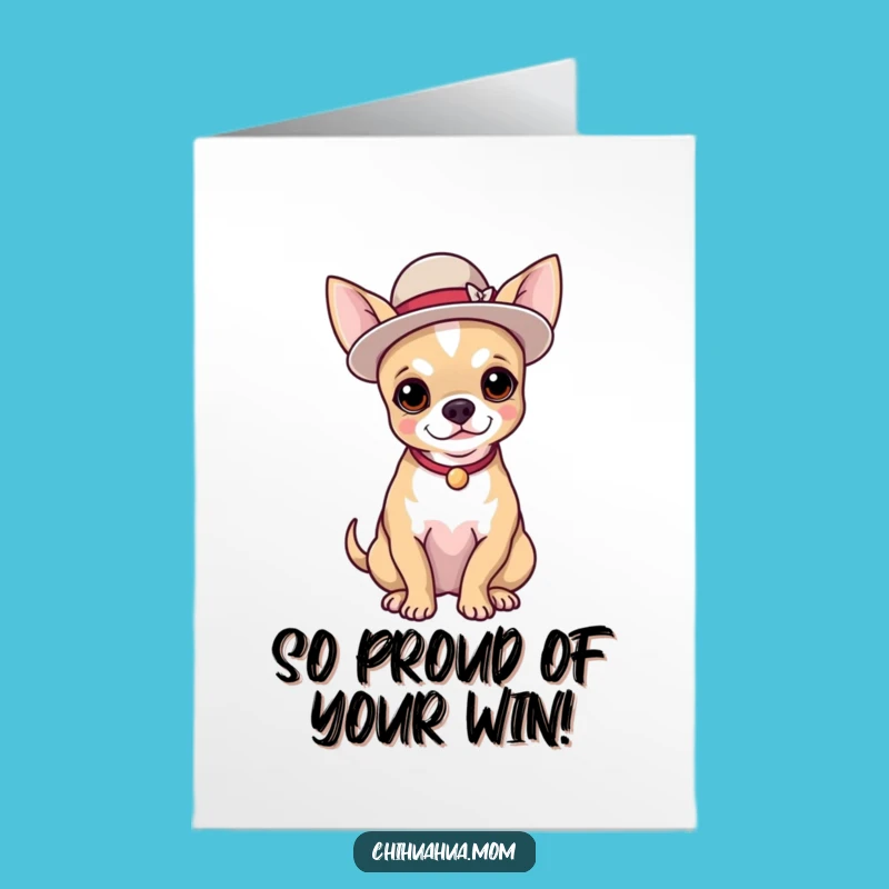 Free Printable Congrats Card: Elegant Chihuahua in Hat, Classy Downloadable!