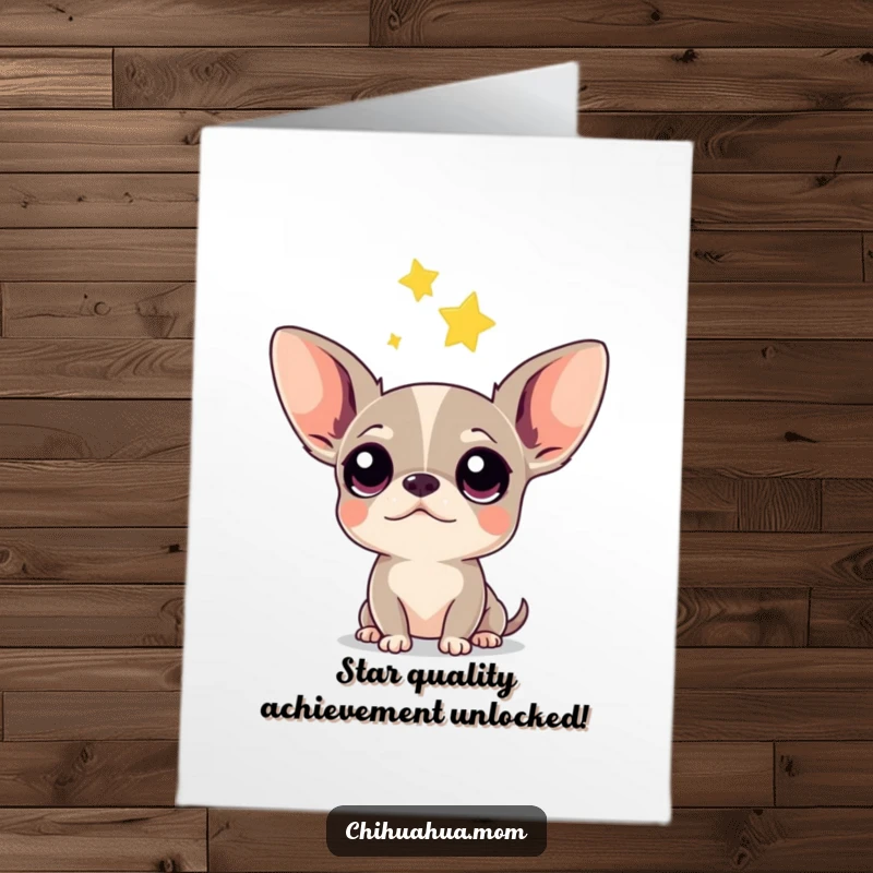 Funny Free Printable Chihuahua Congratulations Card: Cute dog watching a star, ideal for celebrating achievements.