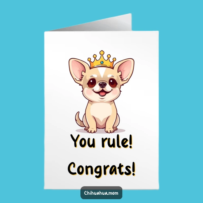 Free Printable Congrats Card: Regal Chihuahua Dog, Funny Crown Barking Commands Downloadable Gift