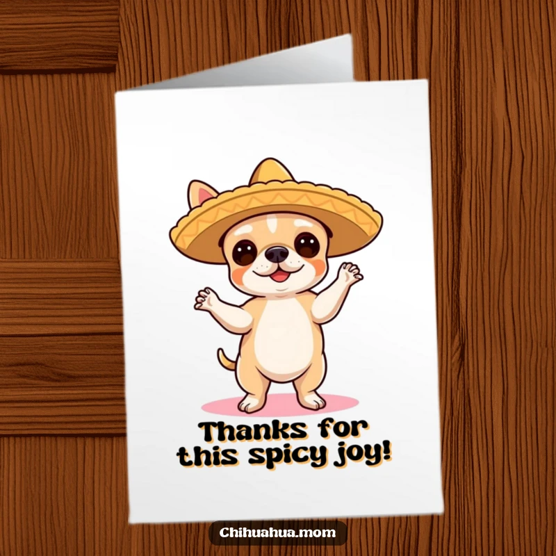 Funny Free Printable Chihuahua Flamenco Thank You Card: Chihuahua in sombrero dancing flamenco, showing thanks.