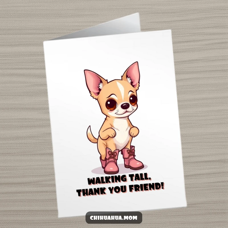 Cute Free Printable Thank You Card featuring a proud chihuahua wearing tiny boots, ready to express gratitude stylishly.