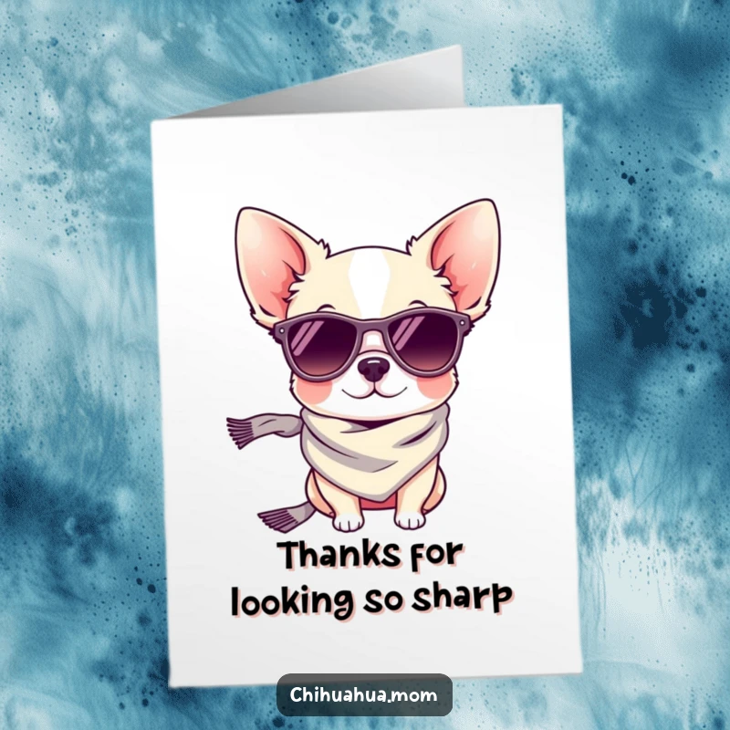 Funny Free Printable Thank You Card: A tiny chihuahua looking fabulous in sunglasses and a chic scarf.