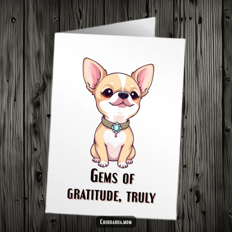 Funny Free Printable Thank You Card: A proud chihuahua proudly displays a tiny, sparkling bejeweled collar, thanking with fabulousness.
