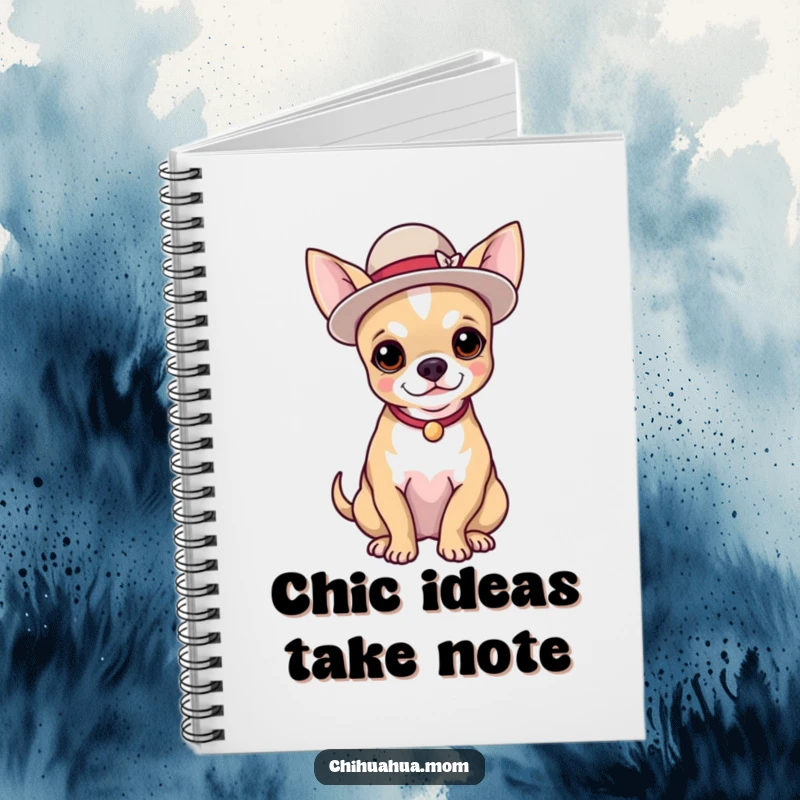Funny notebook featuring a chihuahua wearing an elegant hat and posing proudly, perfect for writers.