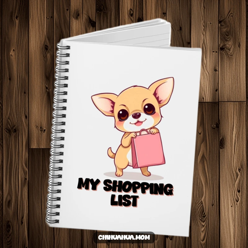 Funny Chihuahua Notebook: A determined little dog comically attempts to carry a miniature shopping bag, inspiring your notes.