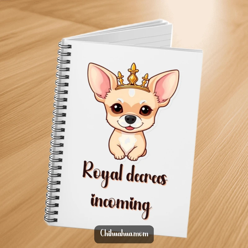 Funny Chihuahua Notebook: Cover features a regal chihuahua sporting a shining crown, ready to inspire.