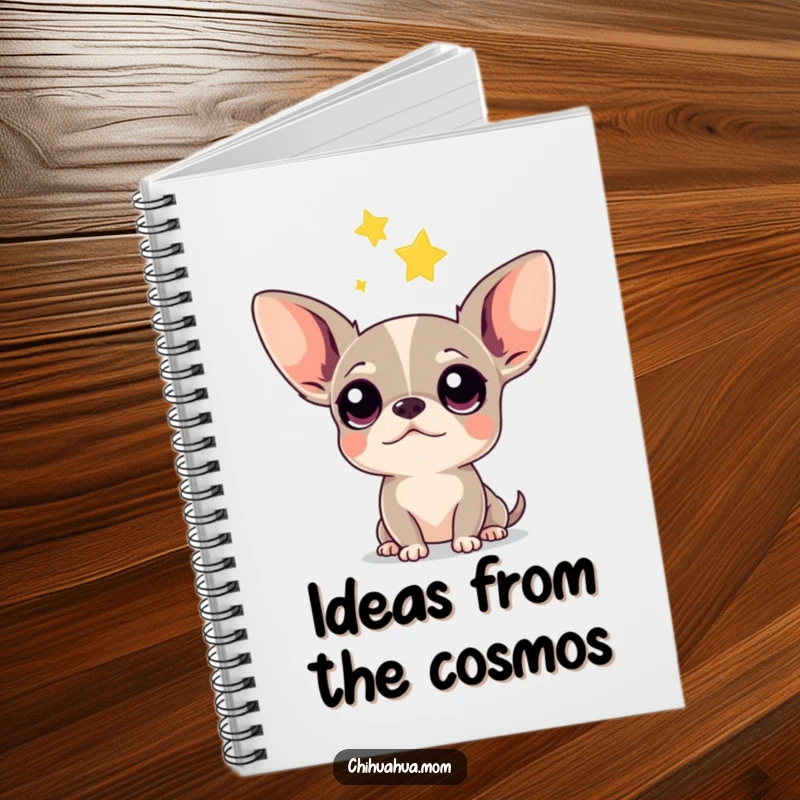 Funny Chihuahua Notebook: Cover art of a chihuahua with big, curious eyes observing a sparkling falling star.