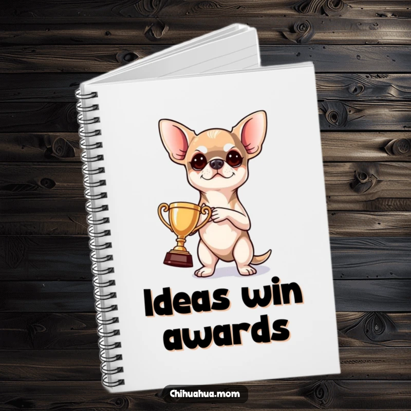 Funny Notebook: a determined chihuahua holding a tiny trophy, perfect for jotting down ideas with humorous motivation.
