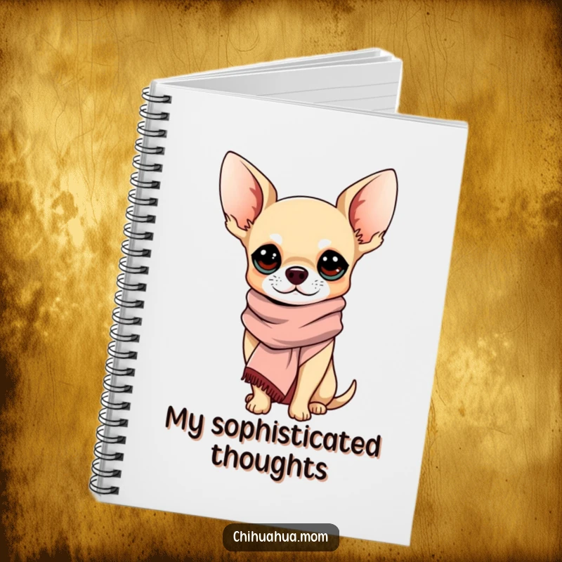 Funny Chihuahua Notebook: A chihuahua wearing a chic scarf, exuding sophistication and ready for important notes. A great funny gift.