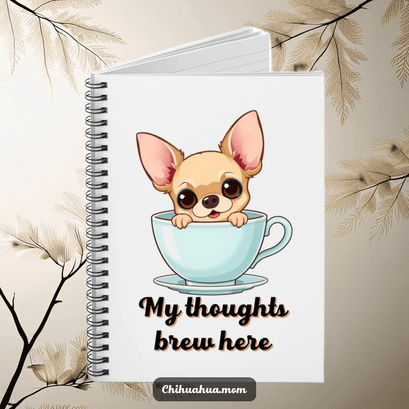 Funny Chihuahua Teacup Notebook: A curious chihuahua peeks from a giant teacup with wide eyes, for writing, gift.