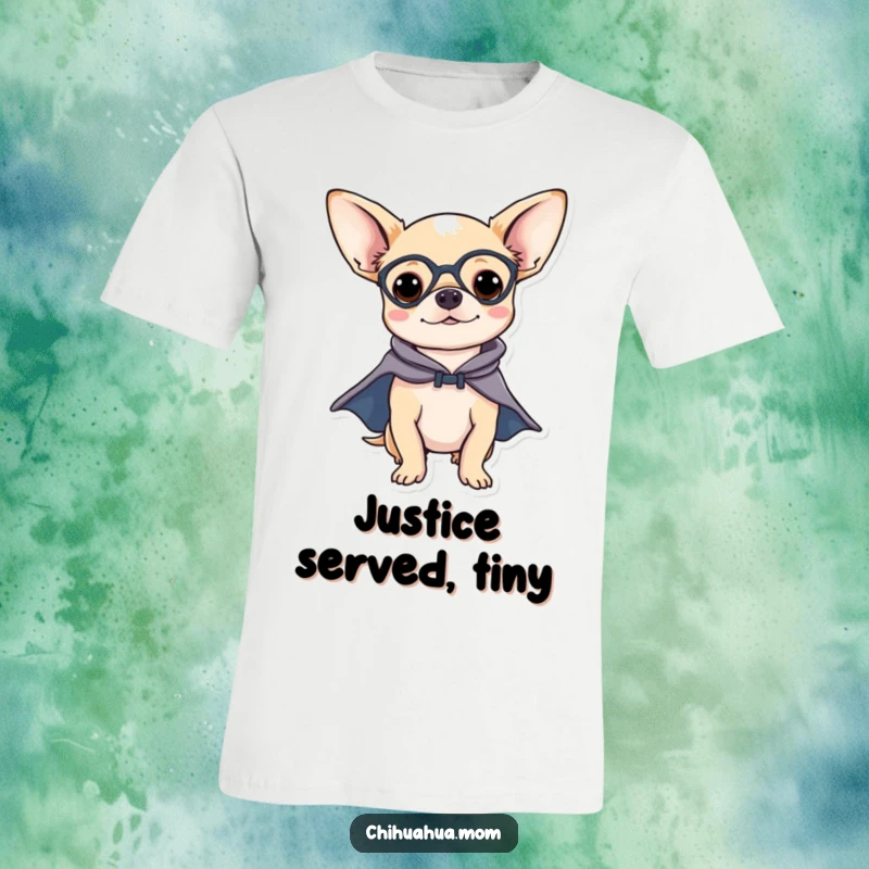 Funny Chihuahua T-Shirt: A chihuahua proudly wearing a small superhero cape and mask, exuding confidence and a heroic spirit.