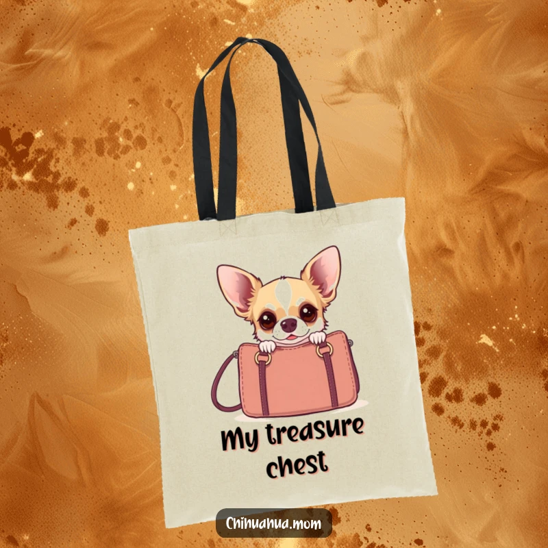 Funny chihuahua peeking from a designer handbag, a humorous and stylish tote bag for everyday use.